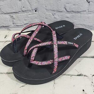 Teva Mandalyn Ola Wedge Sandals Black Pink US 10 Womens Platform Flip-Flops New